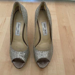 Jimmy Choo Metallic Glitter Peep Toe Pumps